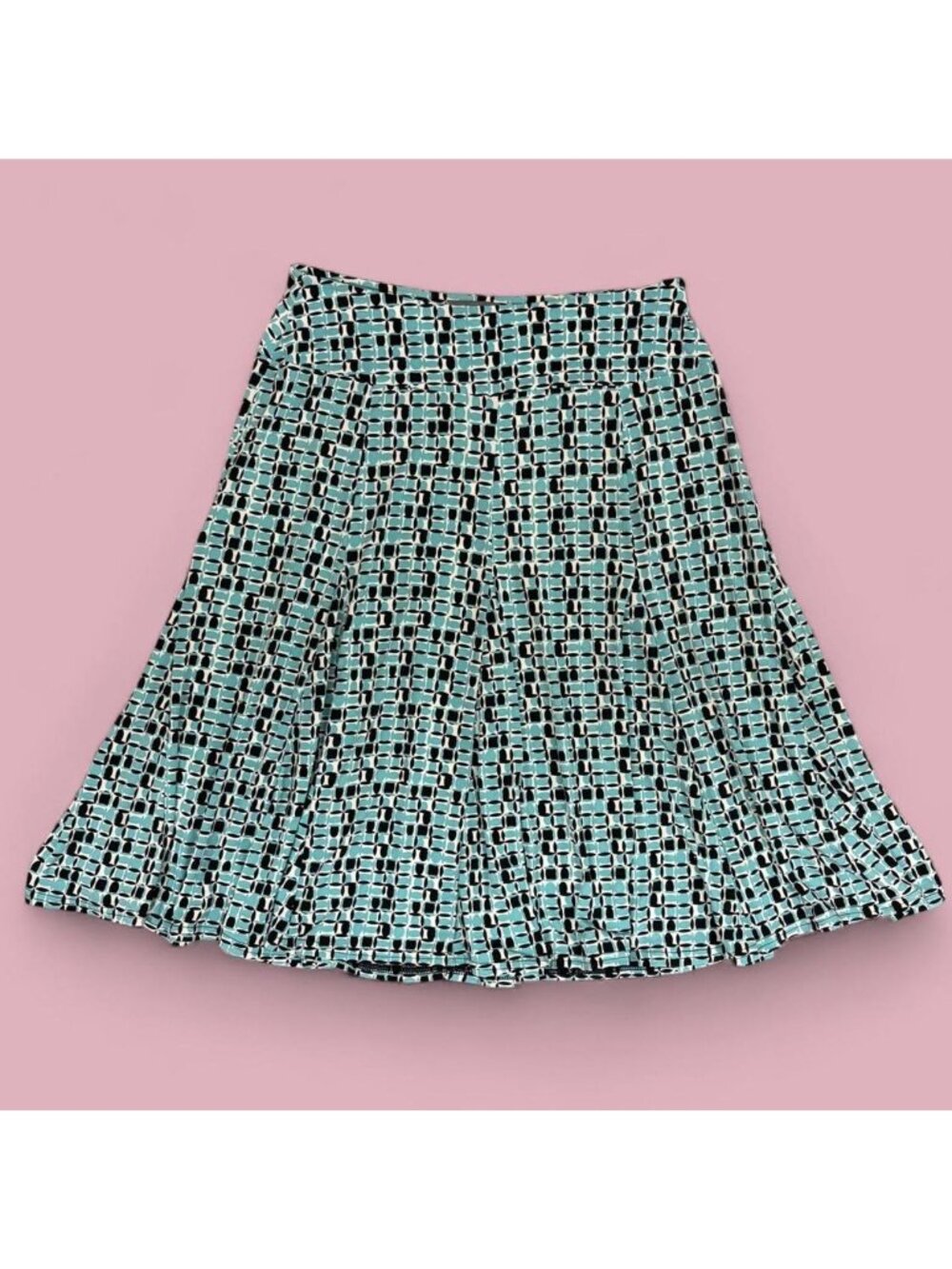 blue geometric artsy boho mod midi skirt